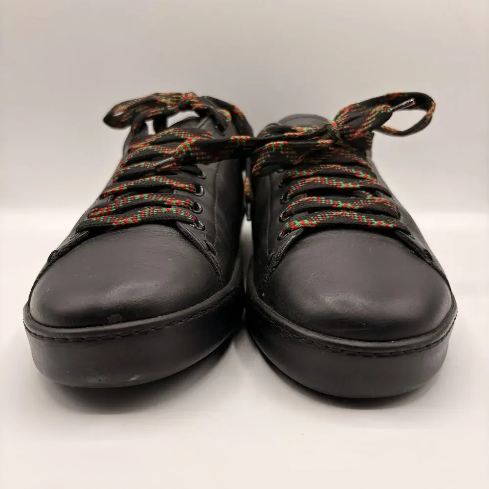GUCCI Leather Perforated Logo Low Top Trainer Sneakers Black Sz 9G / 9.5 US $995